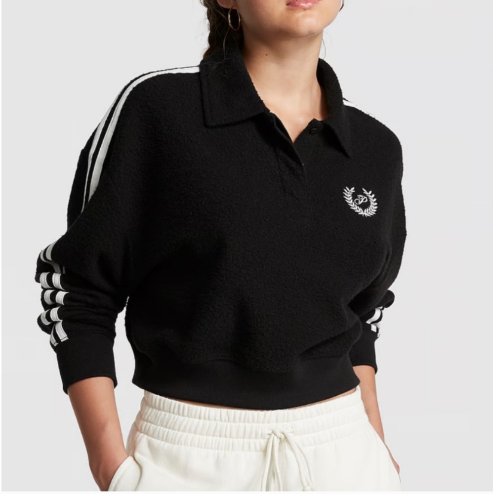 PINKREVERSE FLEECE CROPPED POLO SWEATSHIRT
